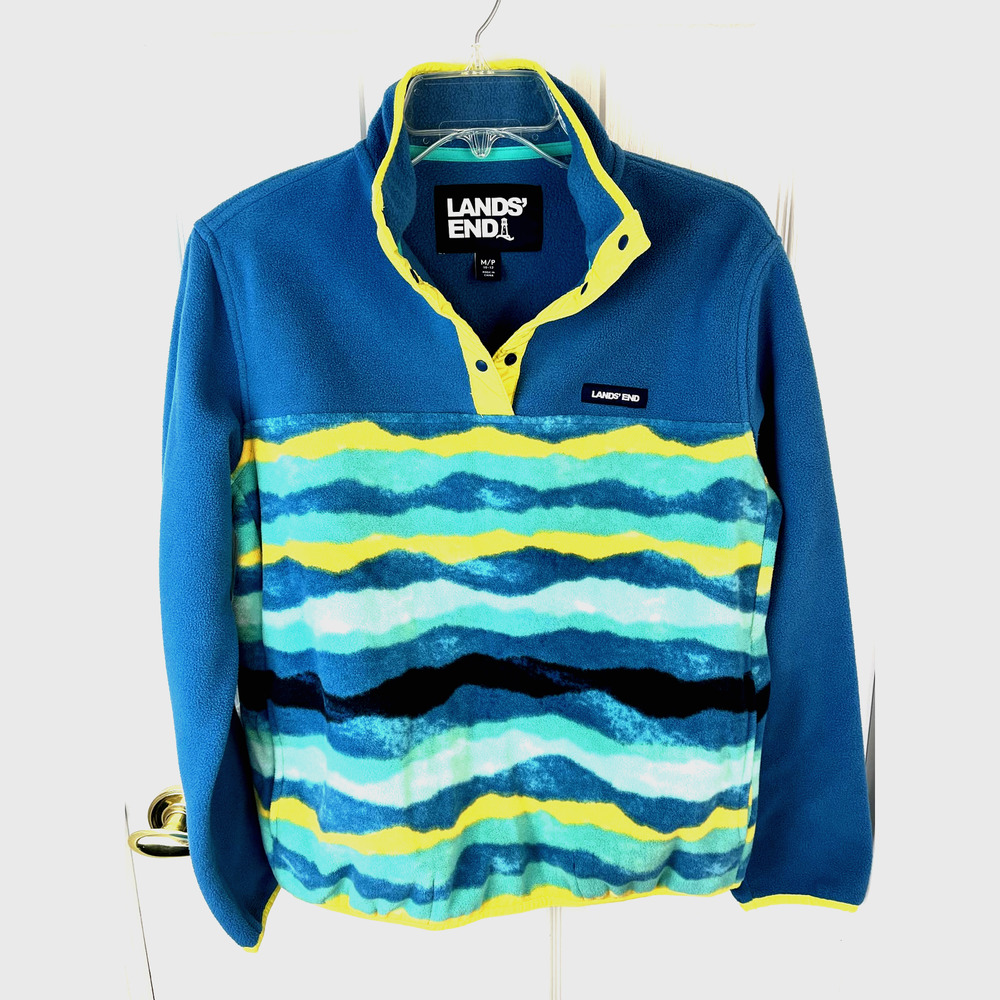 Lands' End Women's Heritage Fleece pullover in teal mountain ombre,  size M/P - Picture 2 of 11